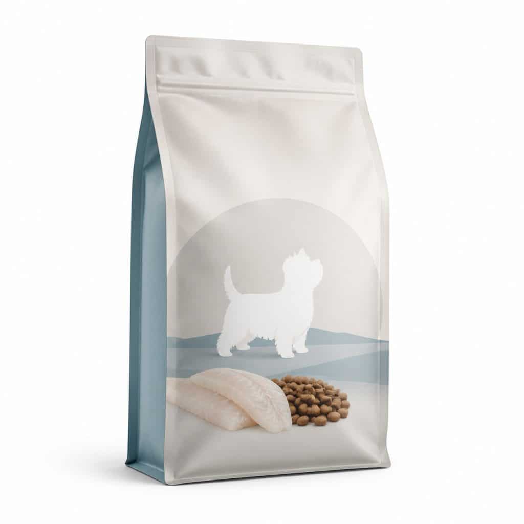 Croquettes premium poisson blanc, petit chien — packshot
